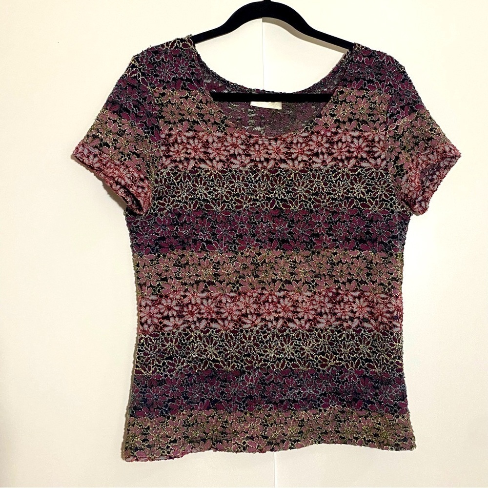 🎈LAURA  women whimsical whimsigoth fairycore metallic floral laced top size M